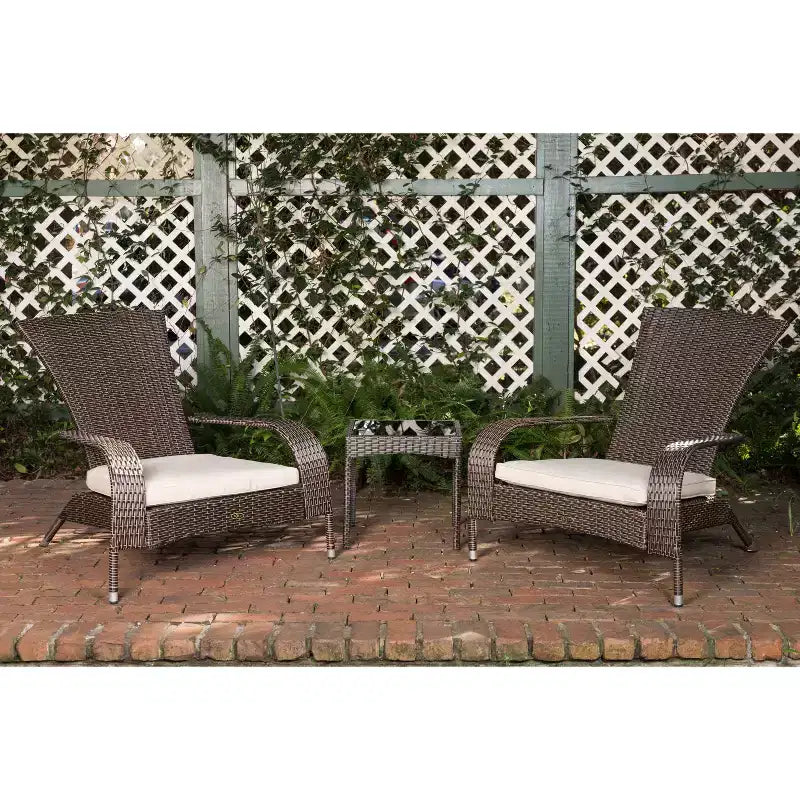 Balkene Home 62966 Coconino Wicker Conversation Set Lightweight & Durable Adirondack Style Chairs All Weather Wicker Includes Khaki Cushions - Mocha
