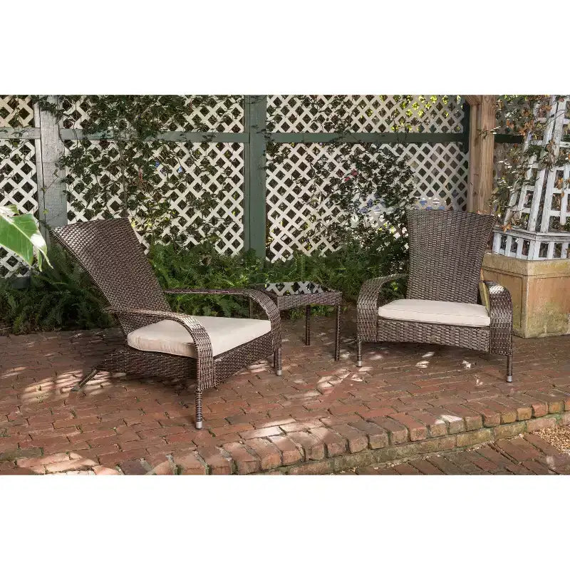 Balkene Home 62966 Coconino Wicker Conversation Set Lightweight & Durable Adirondack Style Chairs All Weather Wicker Includes Khaki Cushions - Mocha