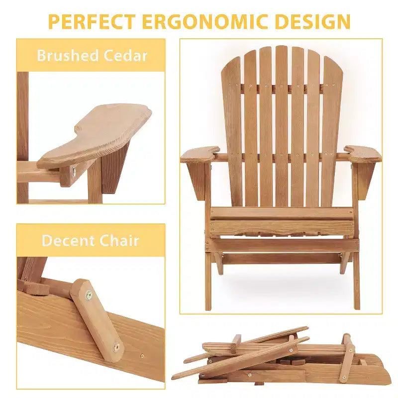 Okak Outdoor Adirondack Chair with Wooden Frame Set of 2, Foldable Outdoor Chair with FIxed Arms, Porch Chairs for Garden, Lawn, Backyard