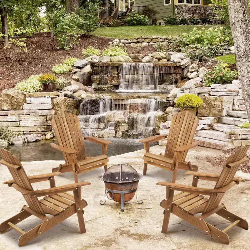 Okak Outdoor Adirondack Chair with Wooden Frame Set of 2, Foldable Outdoor Chair with FIxed Arms, Porch Chairs for Garden, Lawn, Backyard