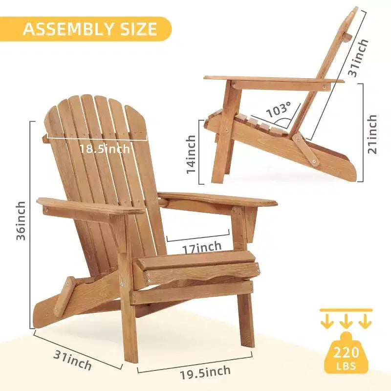 Okak Outdoor Adirondack Chair with Wooden Frame Set of 2, Foldable Outdoor Chair with FIxed Arms, Porch Chairs for Garden, Lawn, Backyard