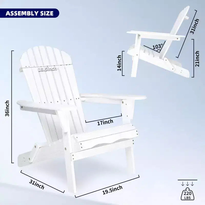 Okak Outdoor Adirondack Chair with Wooden Frame Set of 2, Foldable Outdoor Chair with FIxed Arms, Porch Chairs for Garden, Lawn, Backyard