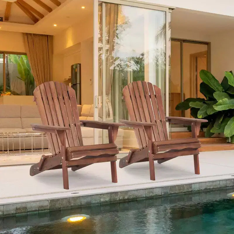 Okak Outdoor Adirondack Chair with Wooden Frame Set of 2, Foldable Outdoor Chair with FIxed Arms, Porch Chairs for Garden, Lawn, Backyard