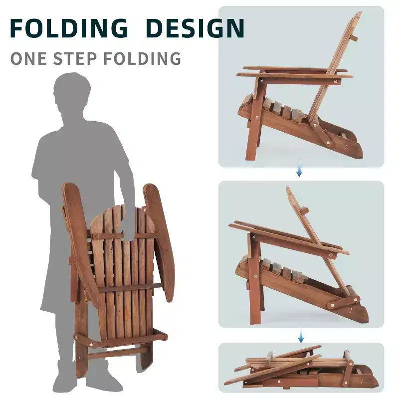 Okak Outdoor Adirondack Chair with Wooden Frame Set of 2, Foldable Outdoor Chair with FIxed Arms, Porch Chairs for Garden, Lawn, Backyard