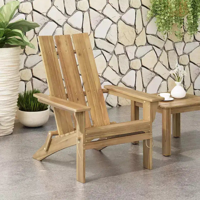 Okak Outdoor Adirondack Chair with Wooden Frame, Foldable Outdoor Chair with FIxed Arms, Porch Chairs for Garden, Lawn, Backyard