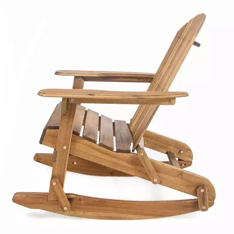 Okak Outdoor Adirondack Chair with Slat Seat and Backrest, Outdoor Rocking Chairs with Wide Armrests, Porch Chairs for Garden, Balcony, Natural