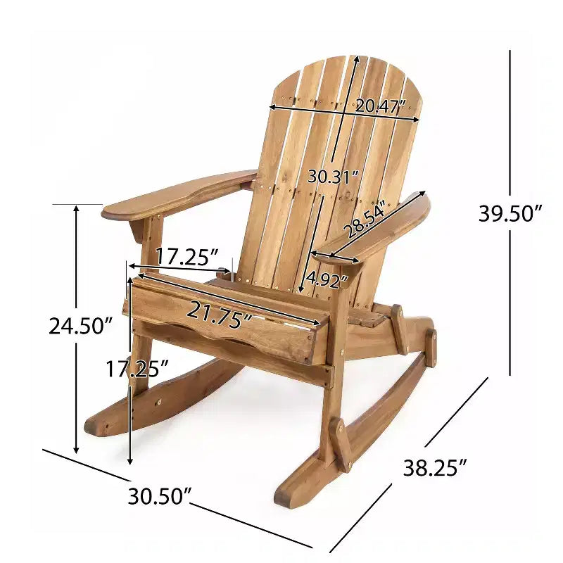 Okak Outdoor Adirondack Chair with Slat Seat and Backrest, Outdoor Rocking Chairs with Wide Armrests, Porch Chairs for Garden, Balcony, Natural