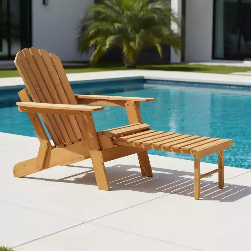 Okak Oversize Wooden Outdoor Adirondack Chair with Foldable Design, Outdoor Lounge Chair with Wide Arms, Patio Chair for Garden