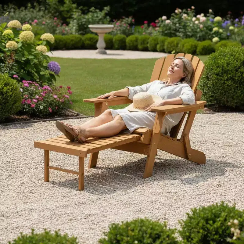 Okak Oversize Wooden Outdoor Adirondack Chair with Foldable Design, Outdoor Lounge Chair with Wide Arms, Patio Chair for Garden