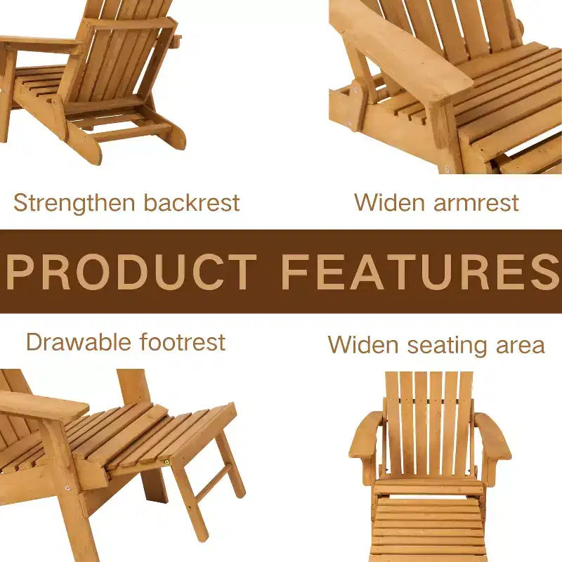 Okak Oversize Wooden Outdoor Adirondack Chair with Foldable Design, Outdoor Lounge Chair with Wide Arms, Patio Chair for Garden