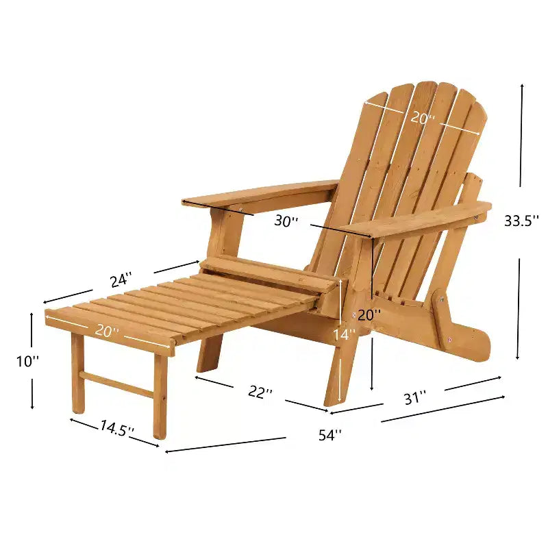 Okak Oversize Wooden Outdoor Adirondack Chair with Foldable Design, Outdoor Lounge Chair with Wide Arms, Patio Chair for Garden