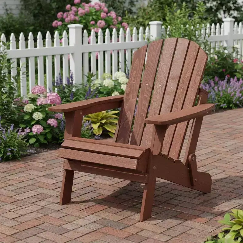 Okak Oversize Wooden Outdoor Adirondack Chair with Foldable Design, Outdoor Lounge Chair with Wide Arms, Patio Chair for Garden
