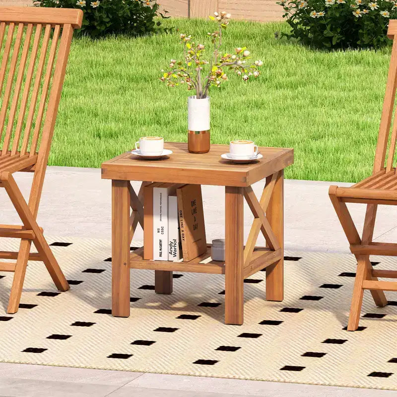 Costway 2PCS Outdoor Side Table Acacia Wood Adirondack Table w/ Storage Shelf Natural