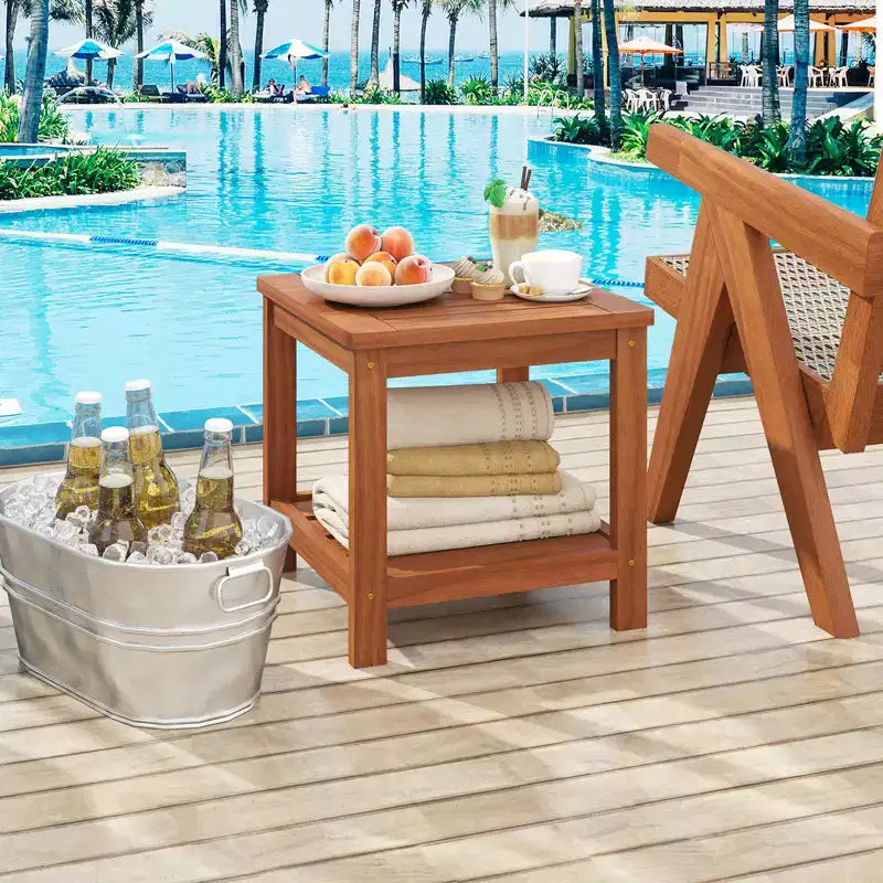 Costway 2-Tier Adirondack Side Table w/ Slatted Tabletop Storage Shelf for Garden