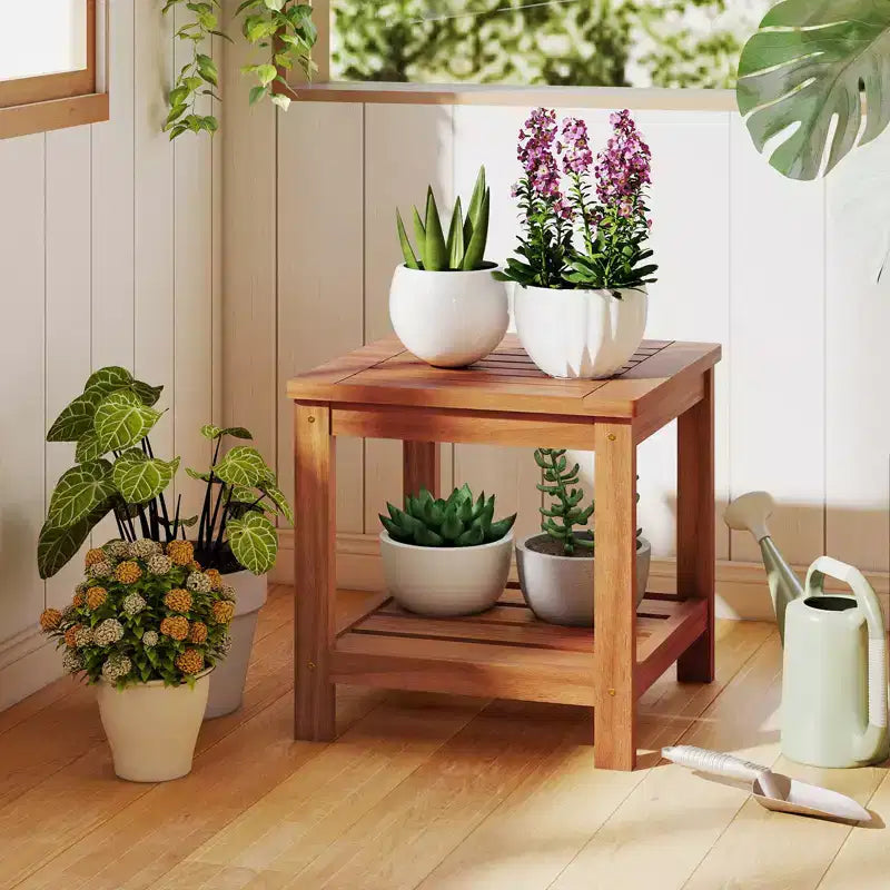 Costway 2-Tier Adirondack Side Table w/ Slatted Tabletop Storage Shelf for Garden