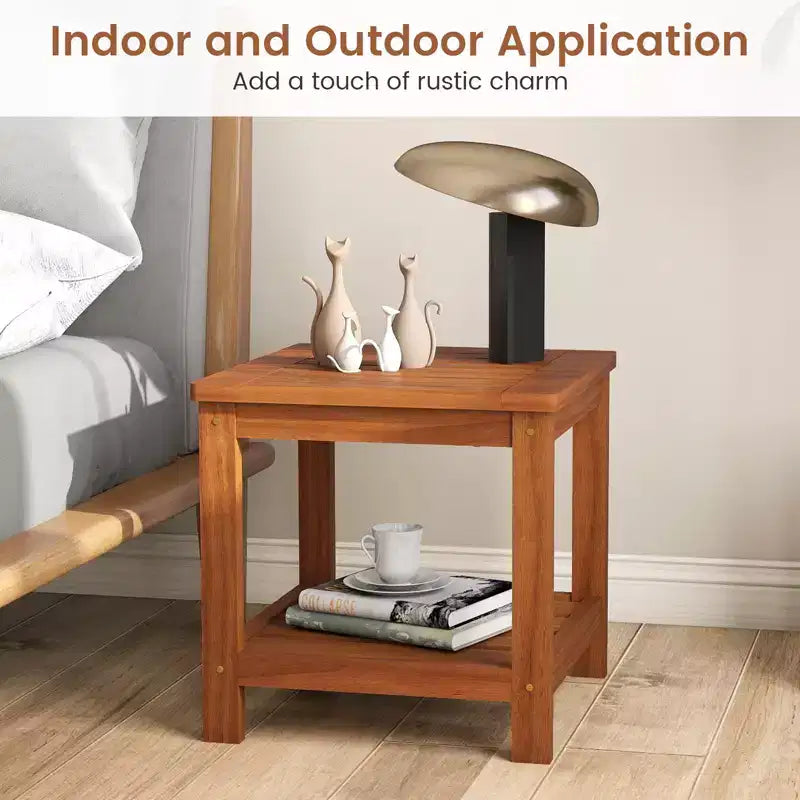 Costway 2-Tier Adirondack Side Table w/ Slatted Tabletop Storage Shelf for Garden