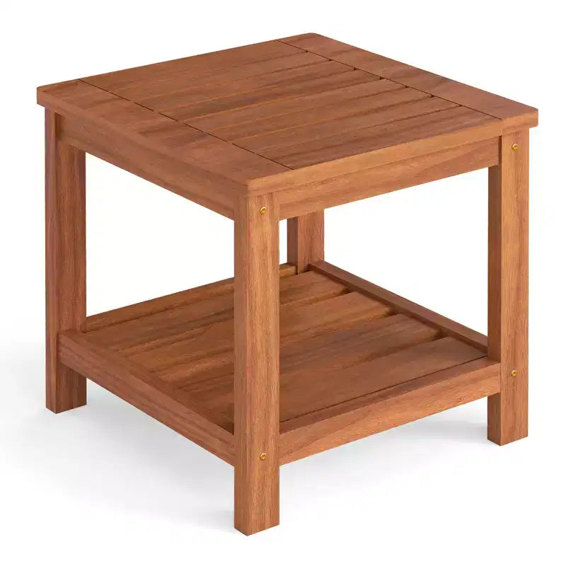 Costway 2-Tier Adirondack Side Table w/ Slatted Tabletop Storage Shelf for Garden