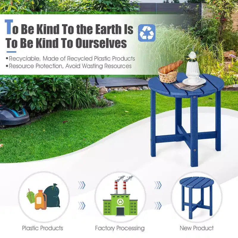 Costway 2PCS 18 Round Outdoor Side Table Weather Resistant HDPE Adirondack Table End Tables Patio Side Table Navy