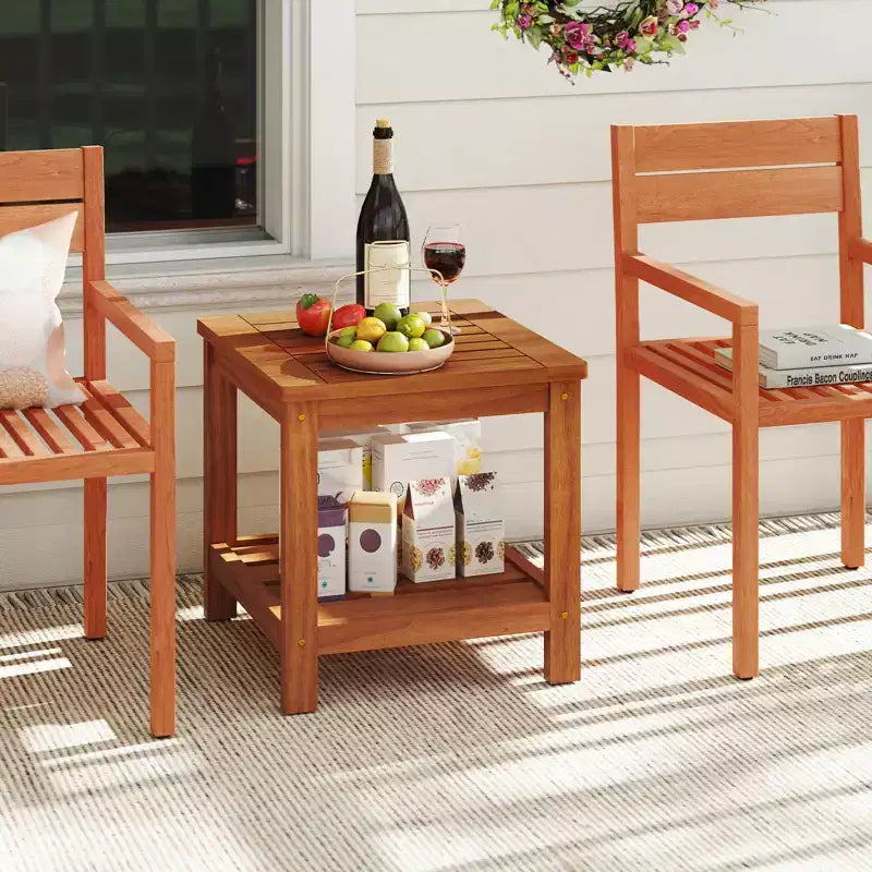 Costway 2PCS 2-Tier Adirondack Side Table w/ Slatted Tabletop Storage Shelf for Garden