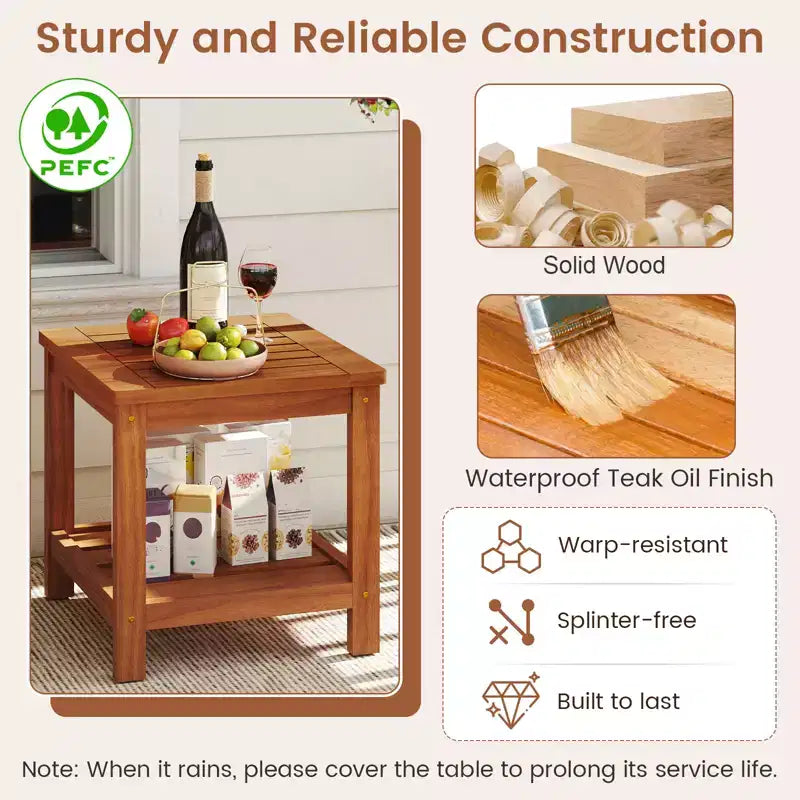 Costway 2PCS 2-Tier Adirondack Side Table w/ Slatted Tabletop Storage Shelf for Garden