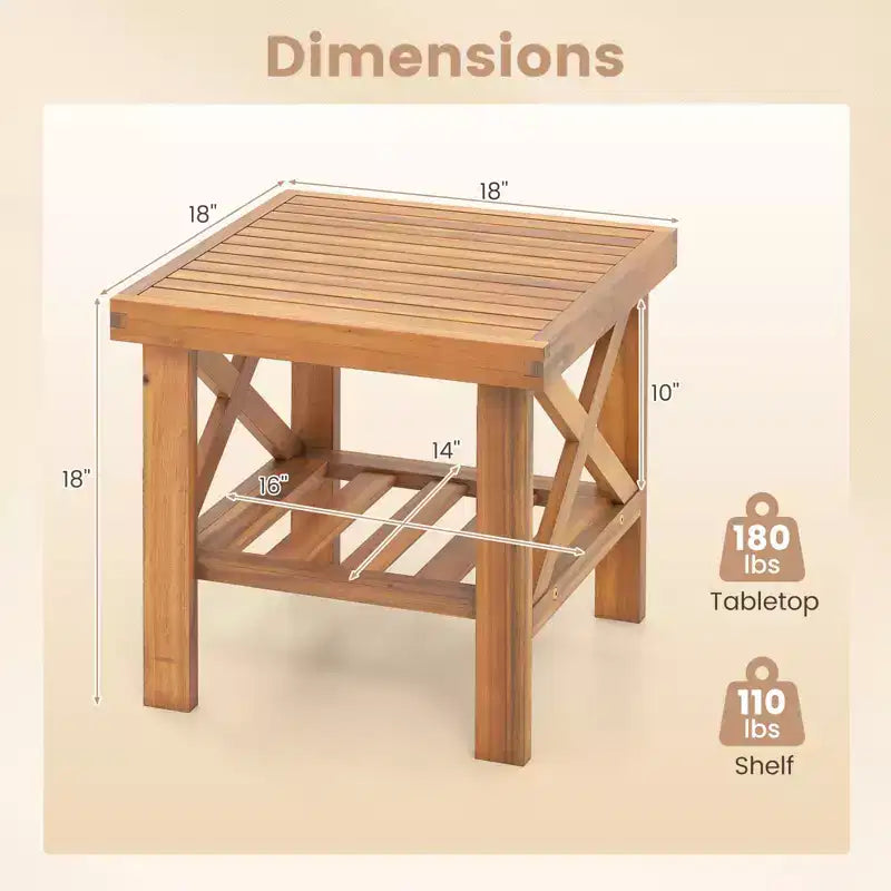 Costway Outdoor Side Table Acacia Wood Adirondack Table w/ Storage Shelf Natural