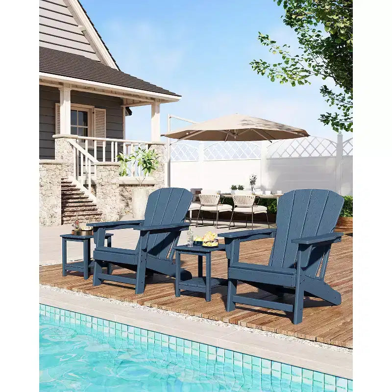 Modern HDPE Adirondack Chair, 380LB Oversized All-Weather Poly Lumber Outdoor Chair with Wood Grain, for Patio, Fire Pit & Pool