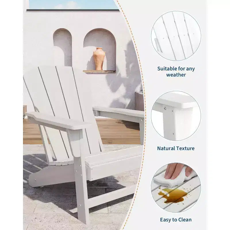 Modern HDPE Adirondack Chair, 380LB Oversized All-Weather Poly Lumber Outdoor Chair with Wood Grain, for Patio, Fire Pit & Pool