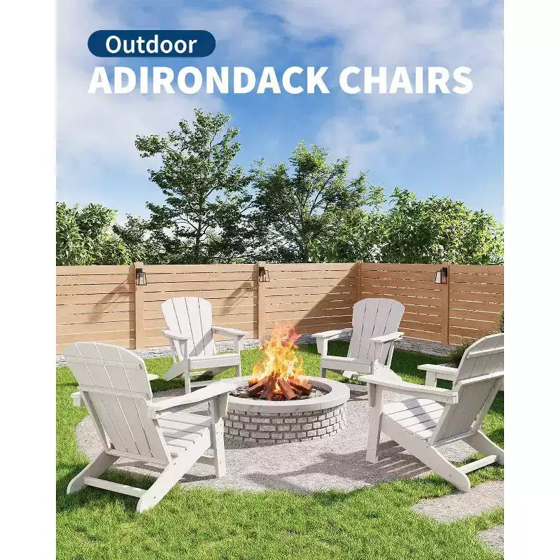 Modern HDPE Adirondack Chair, 380LB Oversized All-Weather Poly Lumber Outdoor Chair with Wood Grain, for Patio, Fire Pit & Pool