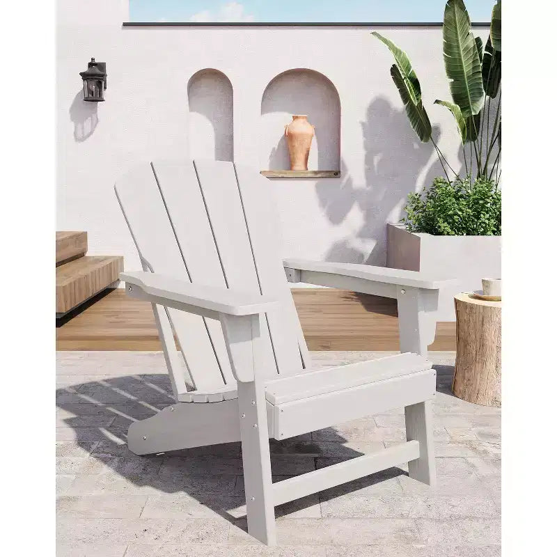 Modern HDPE Adirondack Chair, 380LB Oversized All-Weather Poly Lumber Outdoor Chair with Wood Grain, for Patio, Fire Pit & Pool