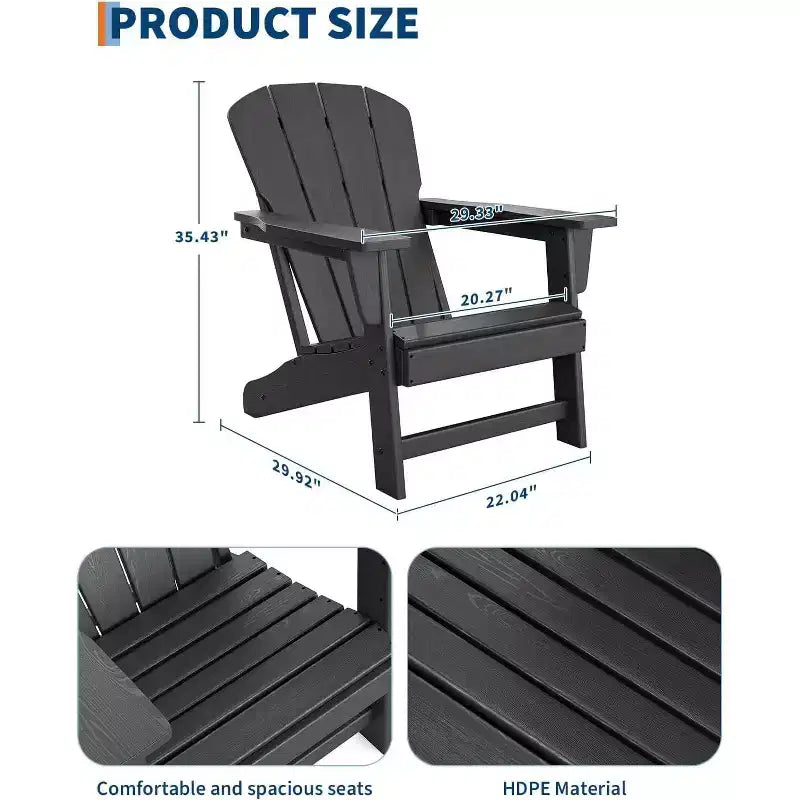 Modern HDPE Adirondack Chair, 380LB Oversized All-Weather Poly Lumber Outdoor Chair with Wood Grain, for Patio, Fire Pit & Pool