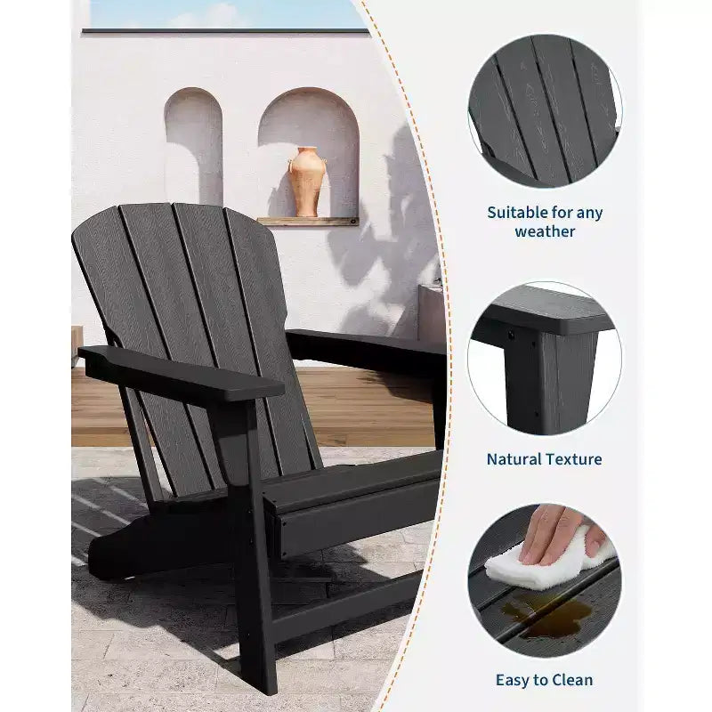 Modern HDPE Adirondack Chair, 380LB Oversized All-Weather Poly Lumber Outdoor Chair with Wood Grain, for Patio, Fire Pit & Pool