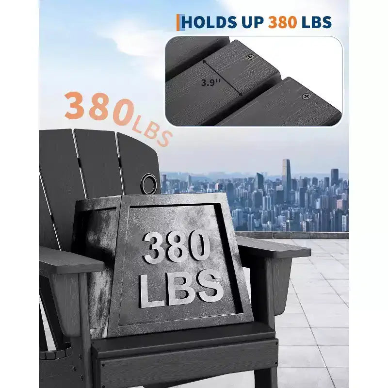 Modern HDPE Adirondack Chair, 380LB Oversized All-Weather Poly Lumber Outdoor Chair with Wood Grain, for Patio, Fire Pit & Pool