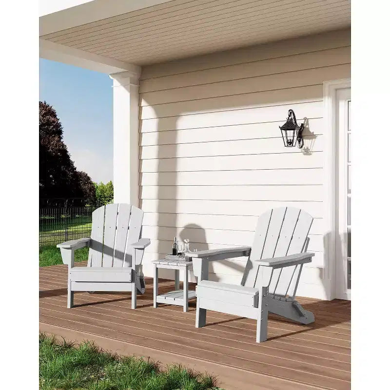 Modern HDPE Adirondack Chair, 380LB Oversized All-Weather Poly Lumber Outdoor Chair with Wood Grain, for Patio, Fire Pit & Pool