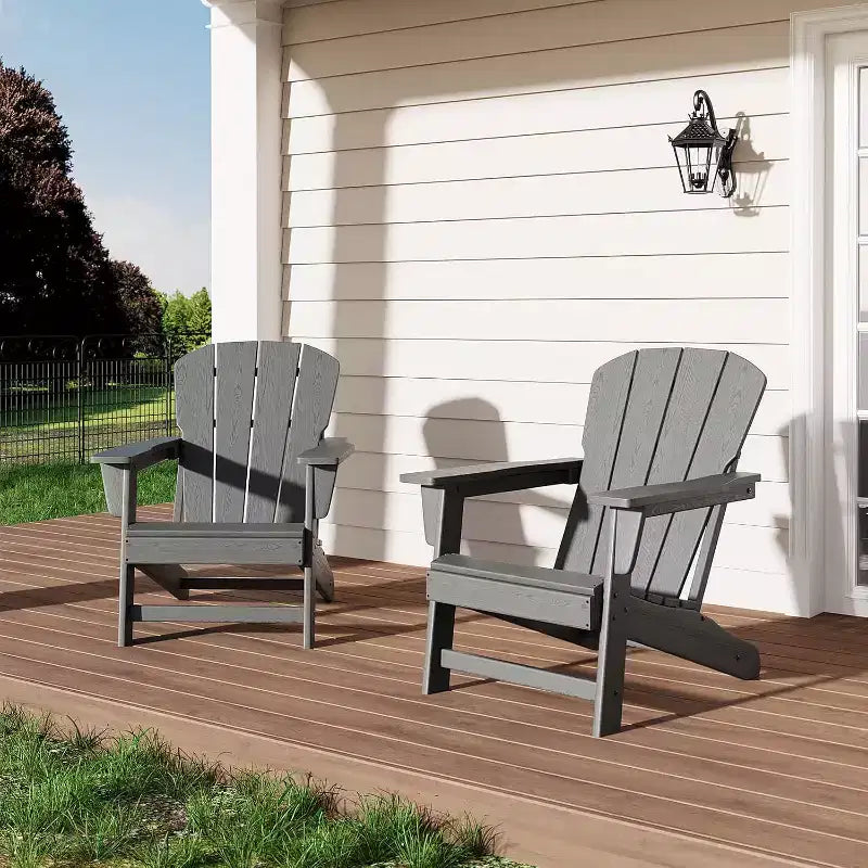 Modern HDPE Adirondack Chair, 380LB Oversized All-Weather Poly Lumber Outdoor Chair with Wood Grain, for Patio, Fire Pit & Pool