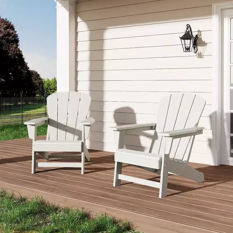 Modern HDPE Adirondack Chair, 380LB Oversized All-Weather Poly Lumber Outdoor Chair with Wood Grain, for Patio, Fire Pit & Pool
