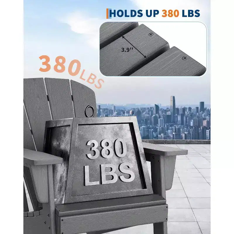 Modern HDPE Adirondack Chair, 380LB Oversized All-Weather Poly Lumber Outdoor Chair with Wood Grain, for Patio, Fire Pit & Pool