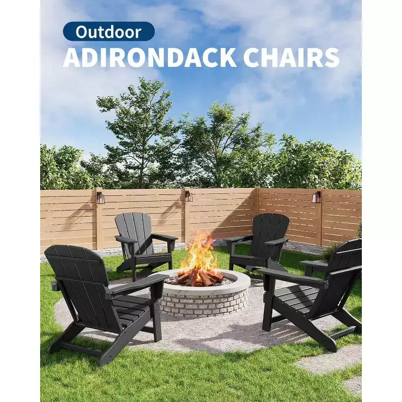 Modern HDPE Adirondack Chair, 380LB Oversized All-Weather Poly Lumber Outdoor Chair with Wood Grain, for Patio, Fire Pit & Pool