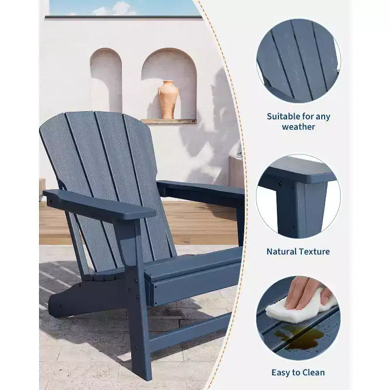 Modern HDPE Adirondack Chair, 380LB Oversized All-Weather Poly Lumber Outdoor Chair with Wood Grain, for Patio, Fire Pit & Pool
