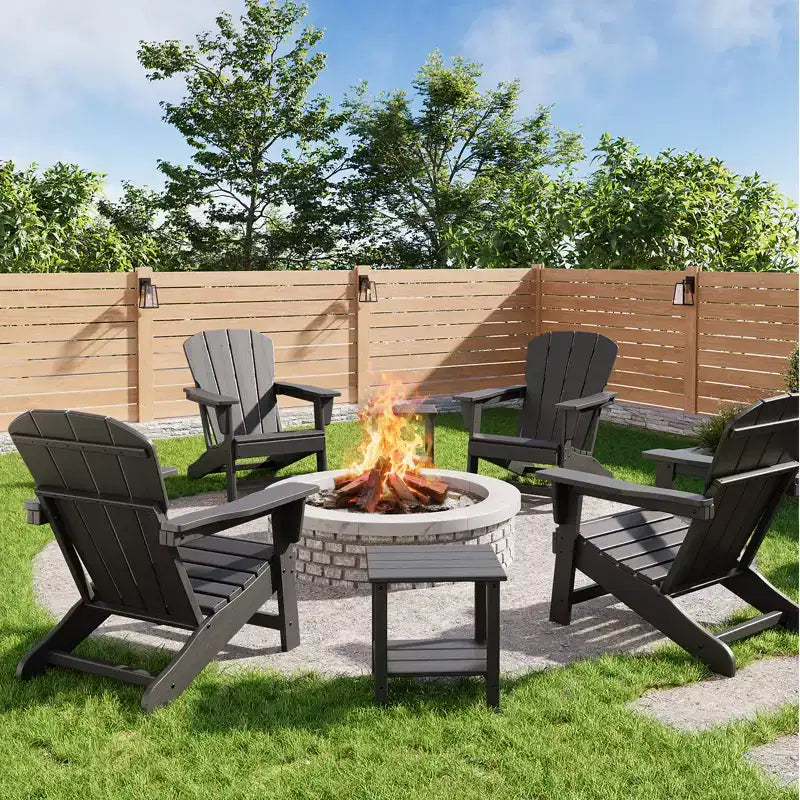 Modern HDPE Adirondack Chair, 380LB Oversized All-Weather Poly Lumber Outdoor Chair with Wood Grain, for Patio, Fire Pit & Pool