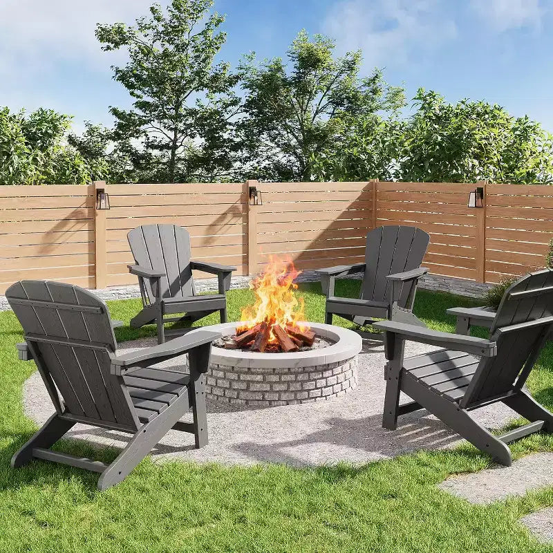 Modern HDPE Adirondack Chair, 380LB Oversized All-Weather Poly Lumber Outdoor Chair with Wood Grain, for Patio, Fire Pit & Pool