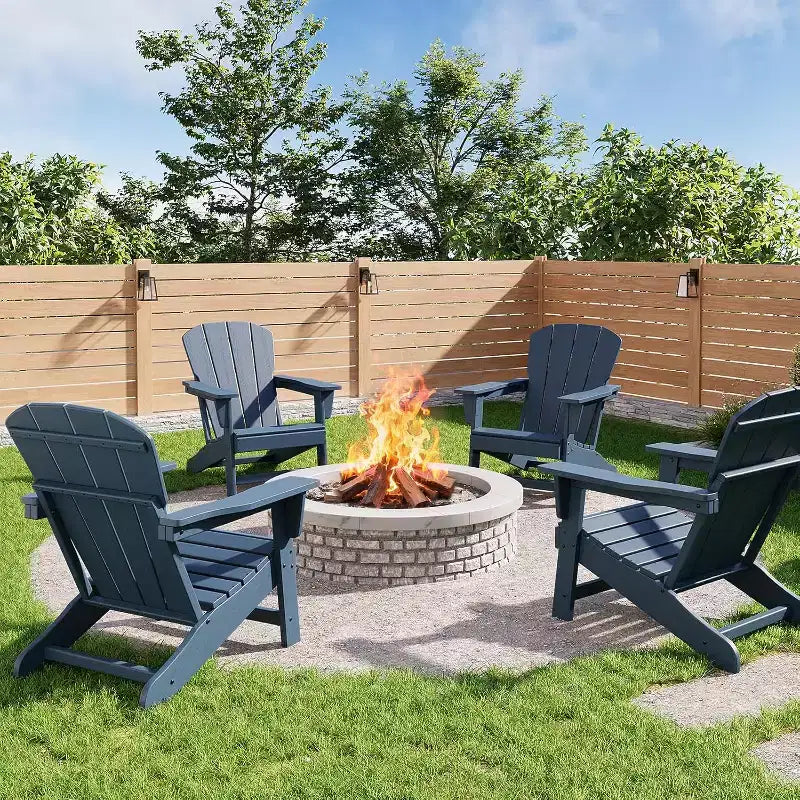 Modern HDPE Adirondack Chair, 380LB Oversized All-Weather Poly Lumber Outdoor Chair with Wood Grain, for Patio, Fire Pit & Pool
