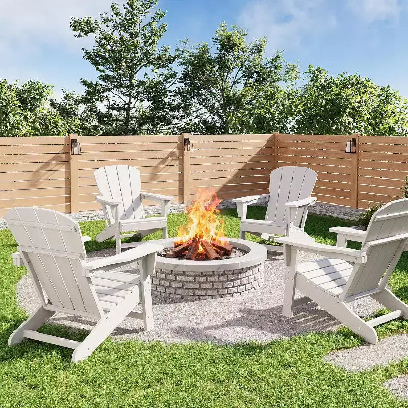 Modern HDPE Adirondack Chair, 380LB Oversized All-Weather Poly Lumber Outdoor Chair with Wood Grain, for Patio, Fire Pit & Pool