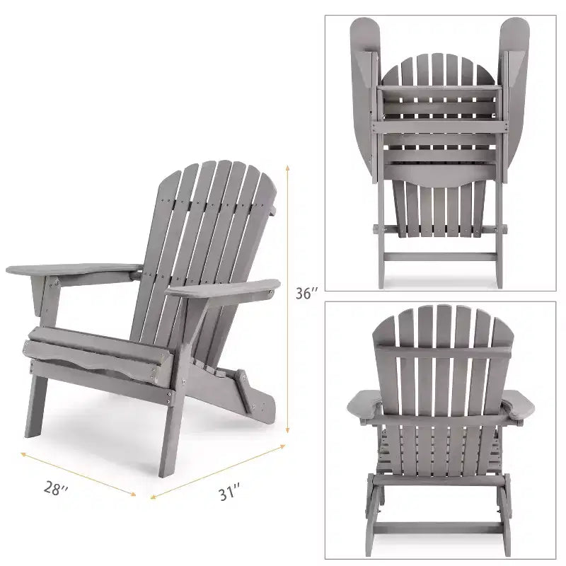 TUYOHW Foldable Patio Adirondack Chair,Set of 2,Oversized Accent Chair for Porch,Garden & Backyard,Outdoor Lounge Chair,330lbs Capacity
