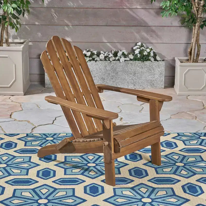 Chaise Adirondack Premium en acacia TUYOHW, lot de 1, chaise Adirondack pliable, chaise de loisirs de style bohème avec dossier haut pour porche, jardin et cour arrière