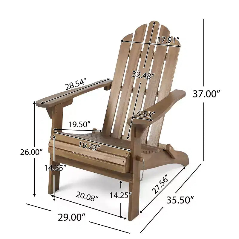 Chaise Adirondack Premium en acacia TUYOHW, lot de 1, chaise Adirondack pliable, chaise de loisirs de style bohème avec dossier haut pour porche, jardin et cour arrière