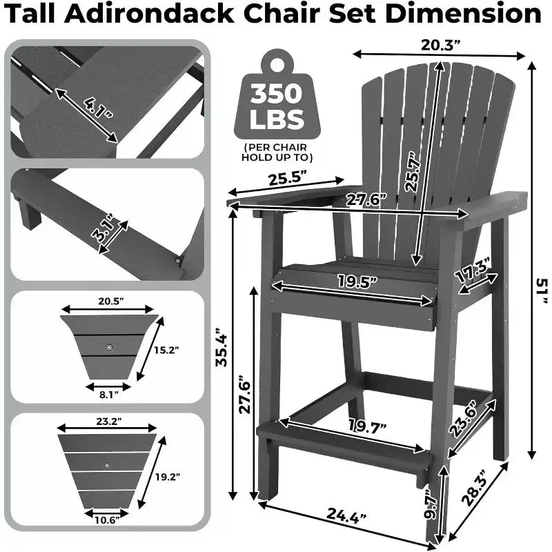 COZONY Outdoor Recycled Poly Adirondack Barstools Set of 2 with Connecting Tray