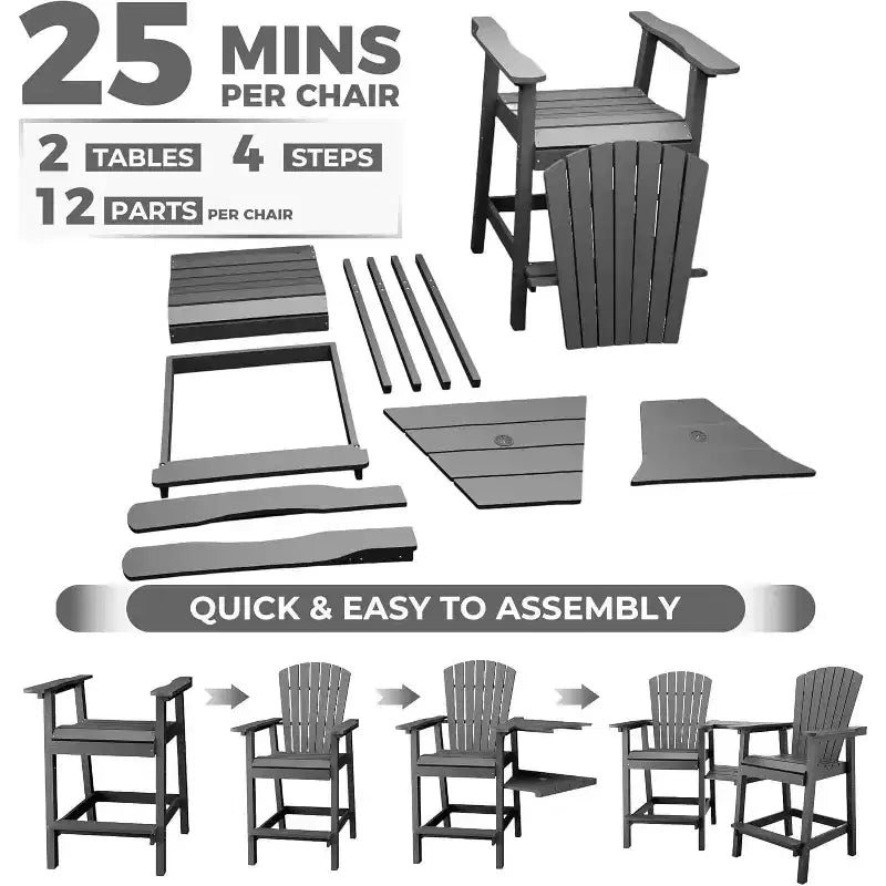 COZONY Outdoor Recycled Poly Adirondack Barstools Set of 2 with Connecting Tray
