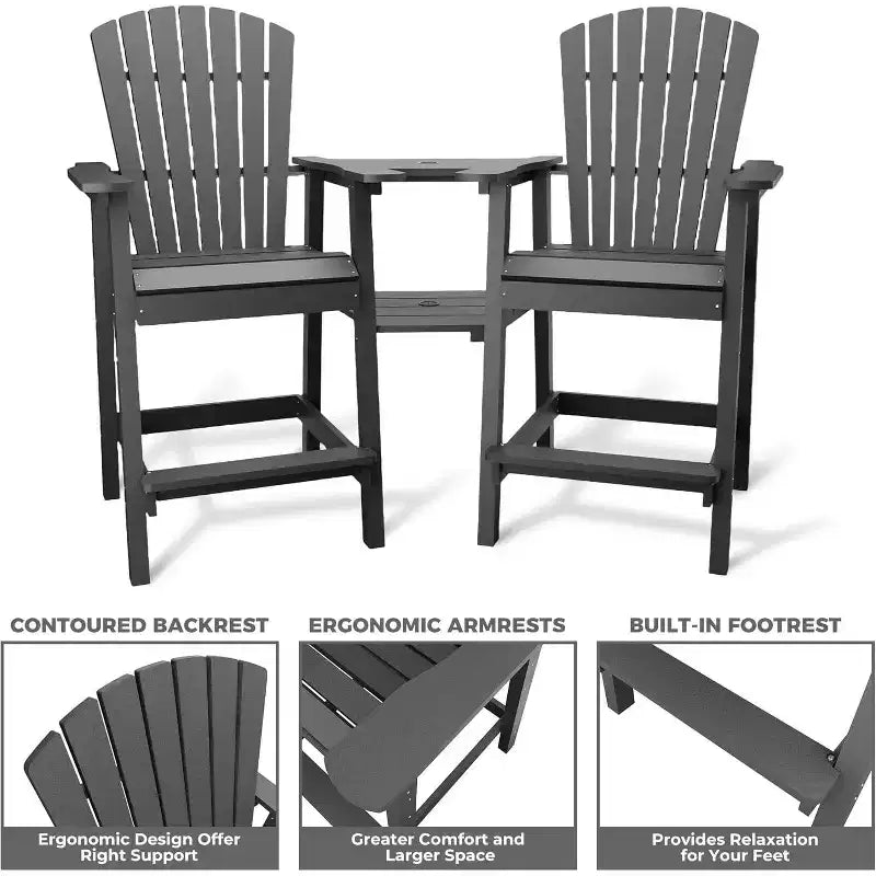 COZONY Outdoor Recycled Poly Adirondack Barstools Set of 2 with Connecting Tray