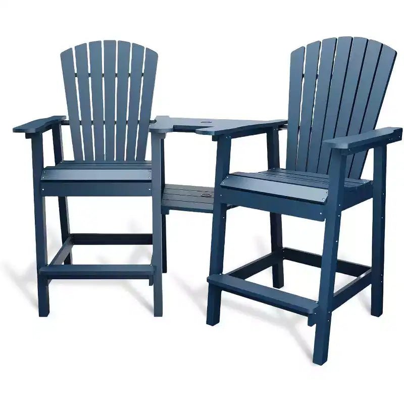 COZONY Outdoor Recycled Poly Adirondack Barstools Set of 2 with Connecting Tray