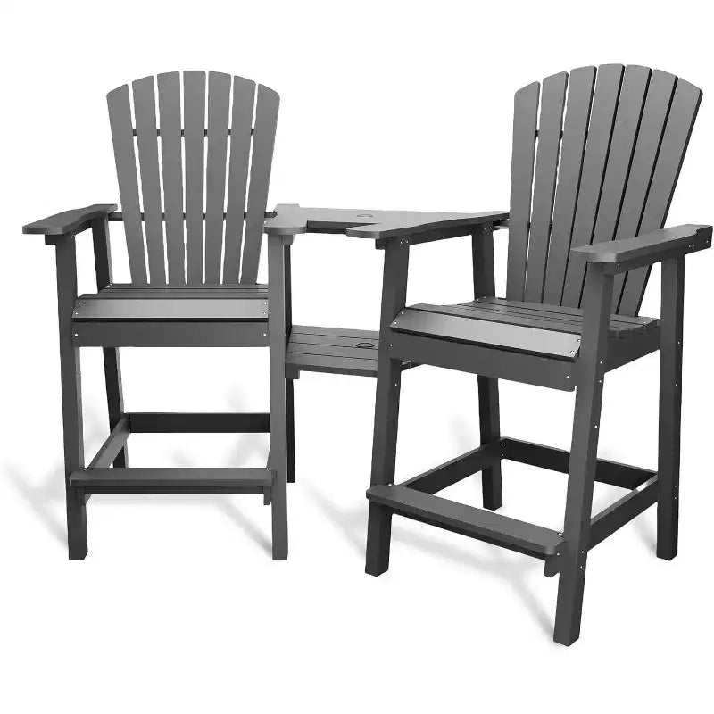 COZONY Outdoor Recycled Poly Adirondack Barstools Set of 2 with Connecting Tray